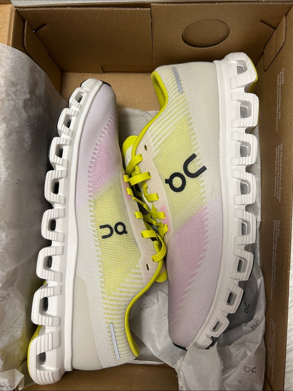 On Running Women's Cloudswift White Yellow Pink Knit Sneakers